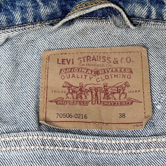 Levi's Denim Trucker Jacket Men's 38 Vintage 70506-0216 Distressed Faded Stained - Picture 7 of 15